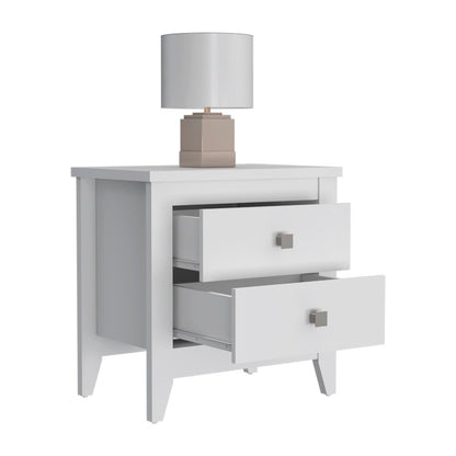 24" White Two Drawer Faux Wood Nightstand