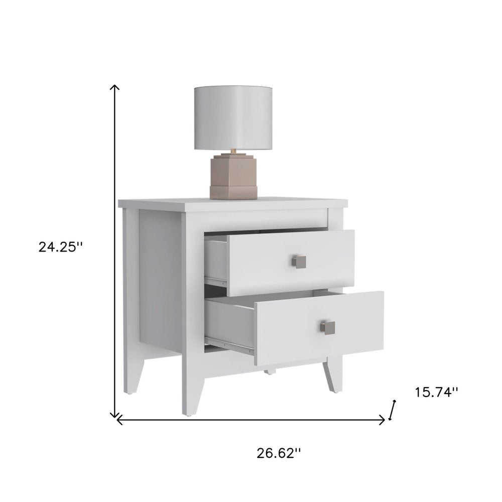24" White Two Drawer Faux Wood Nightstand