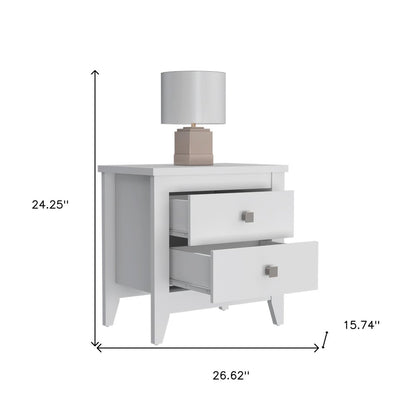 24" White Two Drawer Faux Wood Nightstand