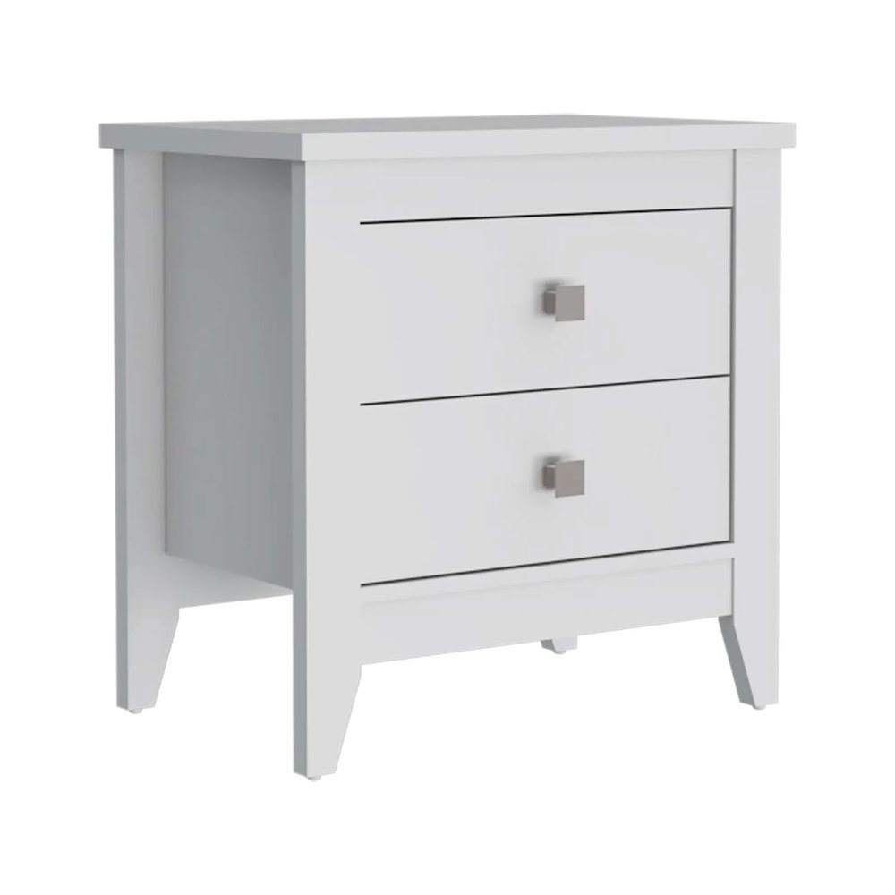 24" White Two Drawer Faux Wood Nightstand