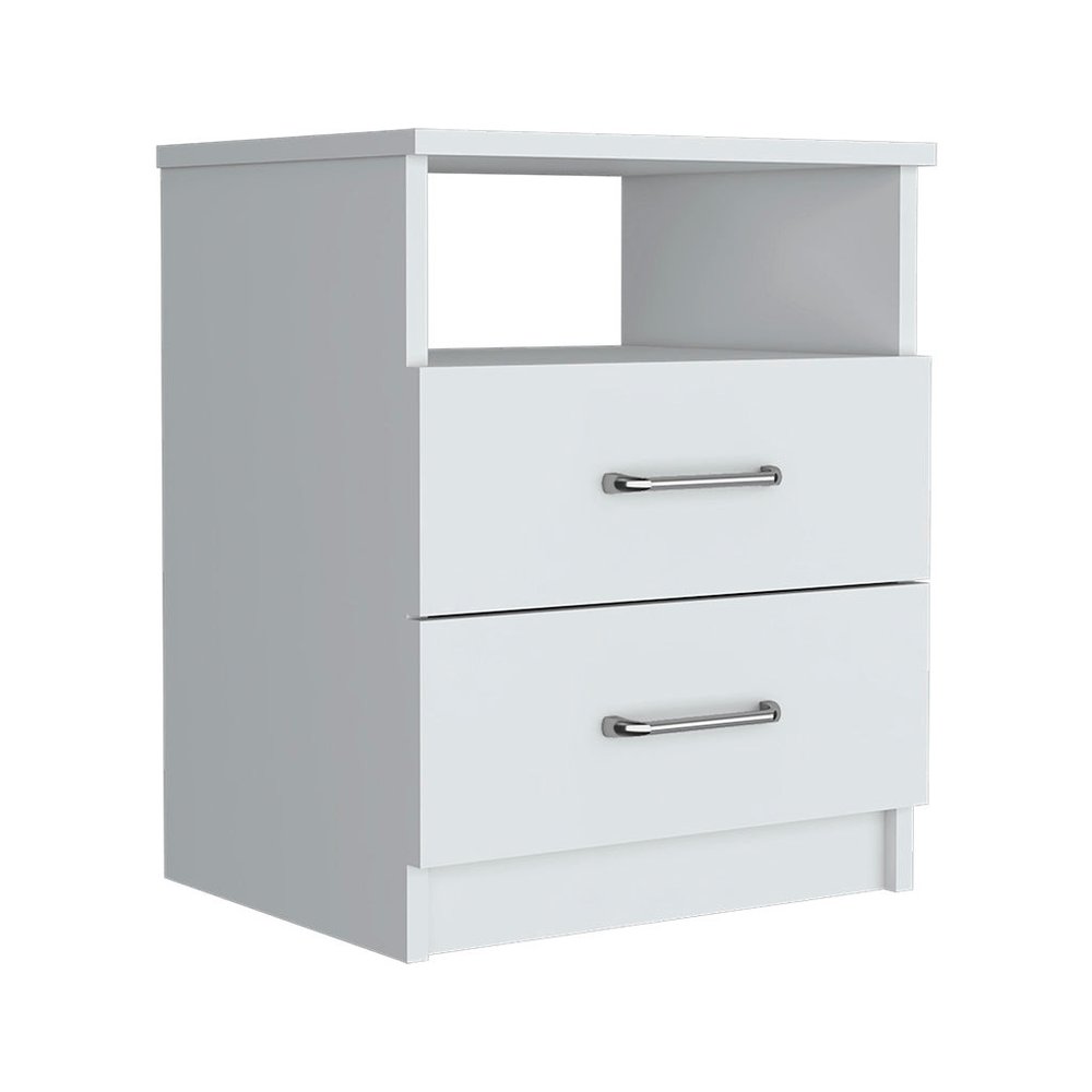 20" White Wood Two Drawer Nightstand