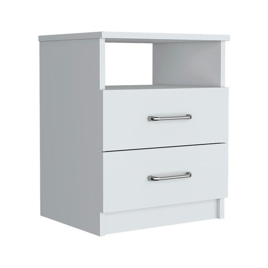 20" White Wood Two Drawer Nightstand