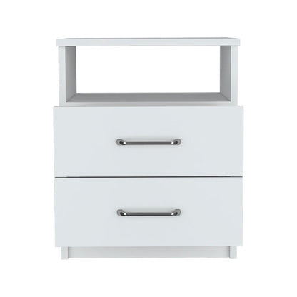 20" White Wood Two Drawer Nightstand