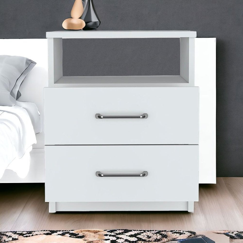 20" White Wood Two Drawer Nightstand
