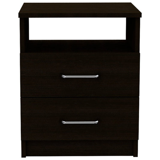 20" Black Wood Two Drawer Nightstand