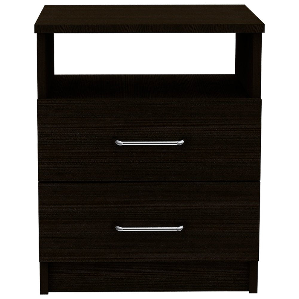 20" Black Wood Two Drawer Nightstand
