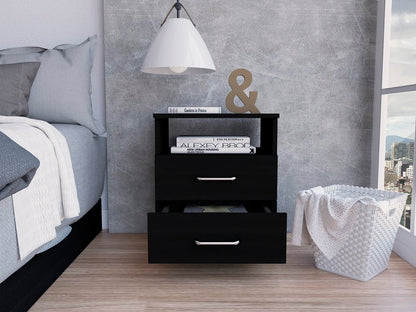 20" Black Wood Two Drawer Nightstand