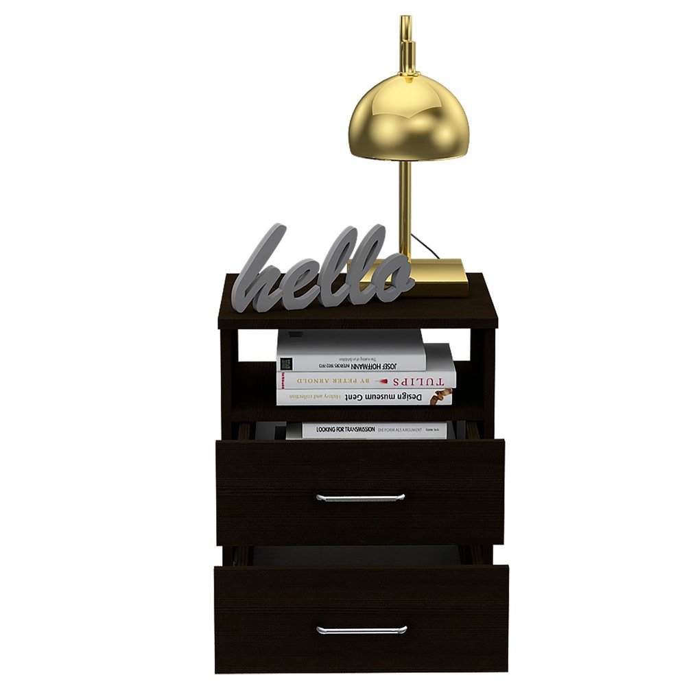 20" Black Wood Two Drawer Nightstand