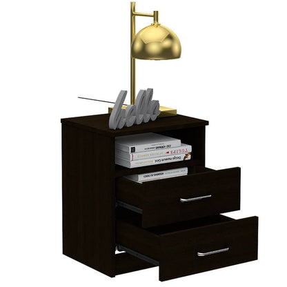 20" Black Wood Two Drawer Nightstand