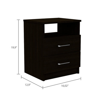 20" Black Wood Two Drawer Nightstand