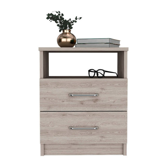 20" Gray Two Drawer Faux Wood Nightstand