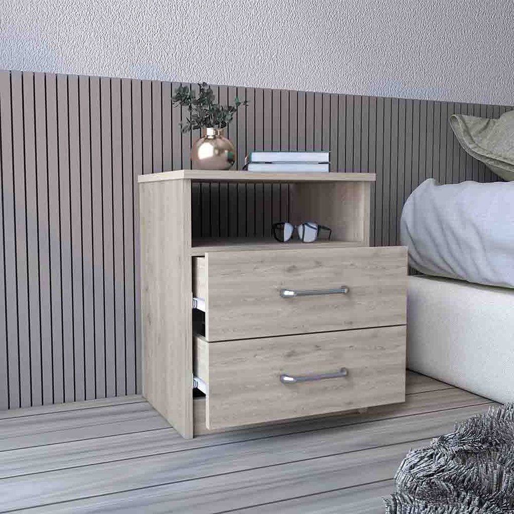 20" Gray Two Drawer Faux Wood Nightstand