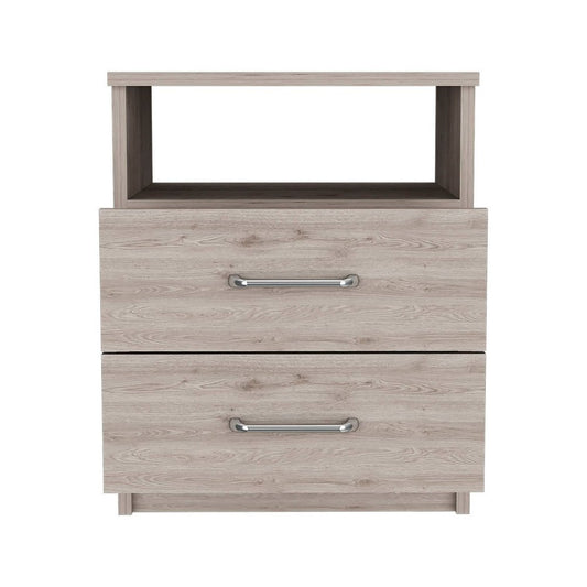 20" Gray Two Drawer Faux Wood Nightstand