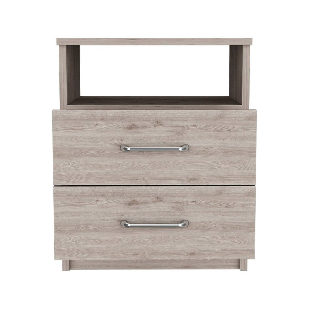 20" Gray Two Drawer Faux Wood Nightstand