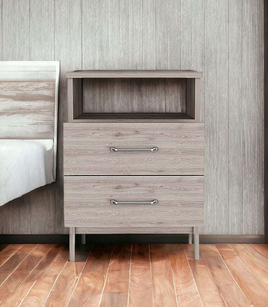 20" Gray Two Drawer Faux Wood Nightstand