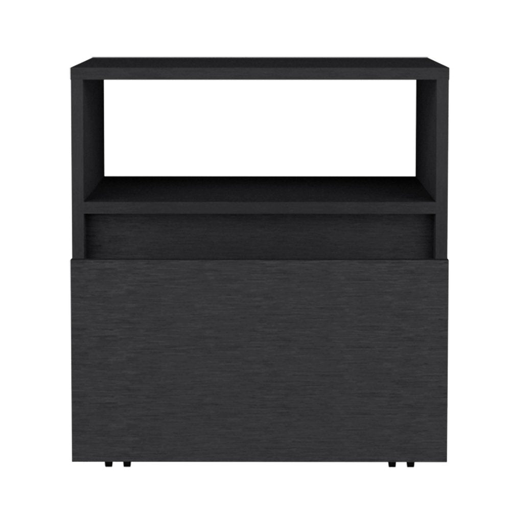21" Black Wood One Drawer Nightstand