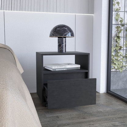 21" Black Wood One Drawer Nightstand