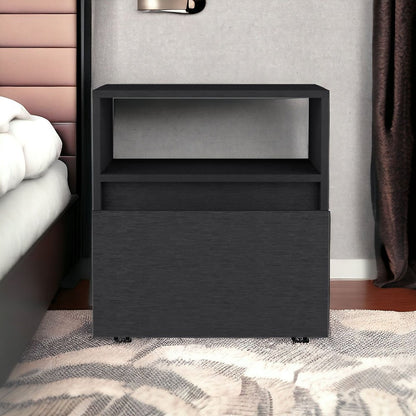 21" Black Wood One Drawer Nightstand