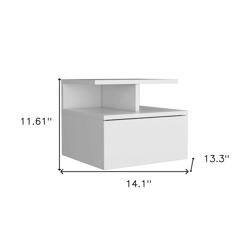 12" White Wood One Drawer Floating Nightstand