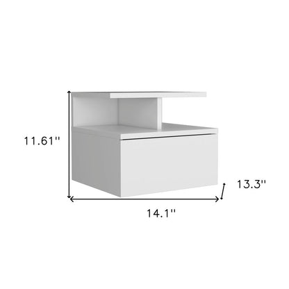 12" White Wood One Drawer Floating Nightstand