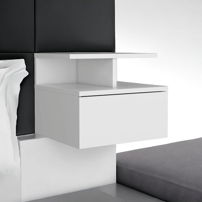 12" White Wood One Drawer Floating Nightstand