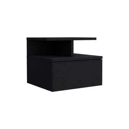 12" Black Wood One Drawer Floating Nightstand