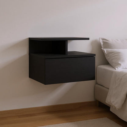 12" Black Wood One Drawer Floating Nightstand