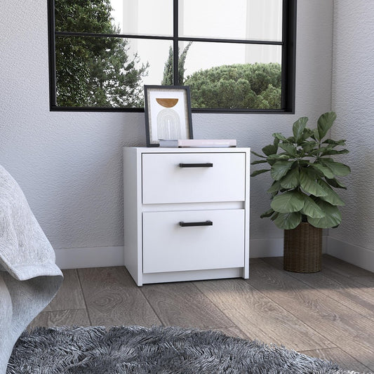 19" White Wood Two Drawer Nightstand