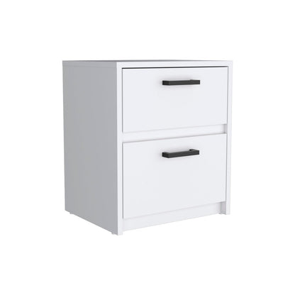 19" White Wood Two Drawer Nightstand