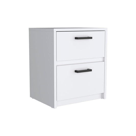 19" White Wood Two Drawer Nightstand