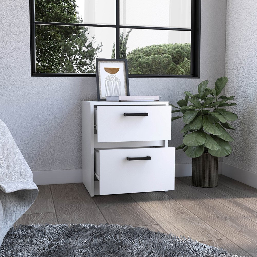19" White Wood Two Drawer Nightstand