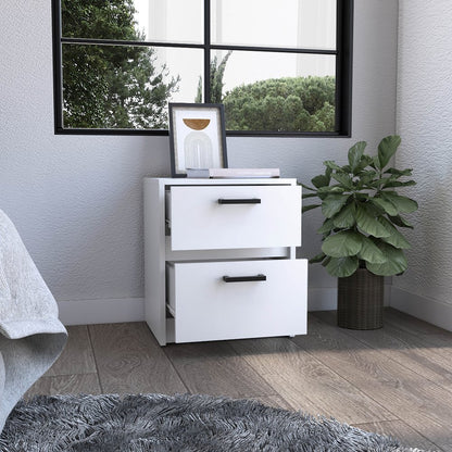 19" White Wood Two Drawer Nightstand