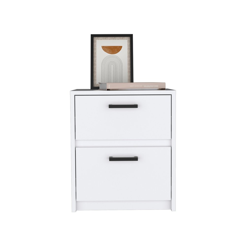 19" White Wood Two Drawer Nightstand