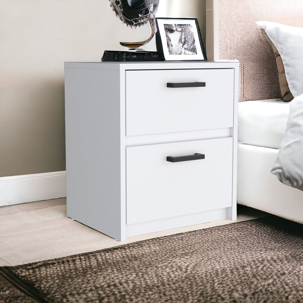 19" White Wood Two Drawer Nightstand