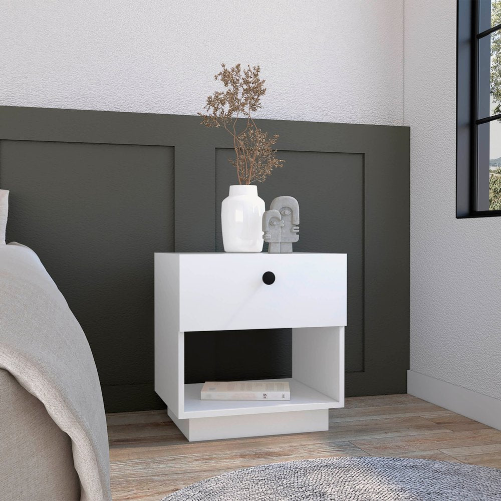 20" White Wood One Drawer Nightstand