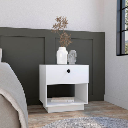 20" White Wood One Drawer Nightstand