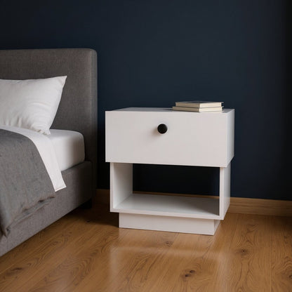 20" White Wood One Drawer Nightstand