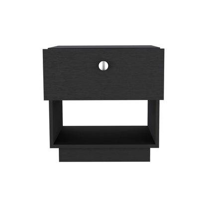 20" Black Wood One Drawer Nightstand