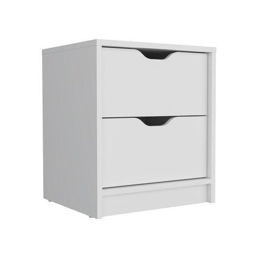 19" White Wood Two Drawer Nightstand