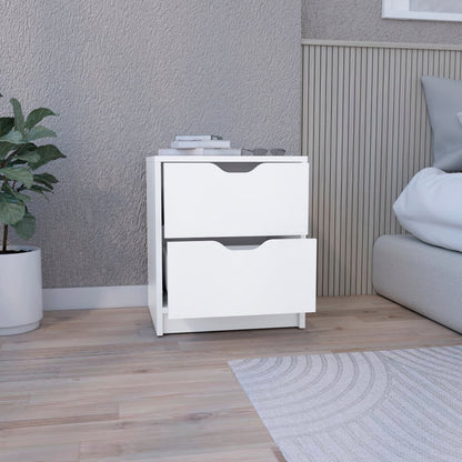 19" White Wood Two Drawer Nightstand