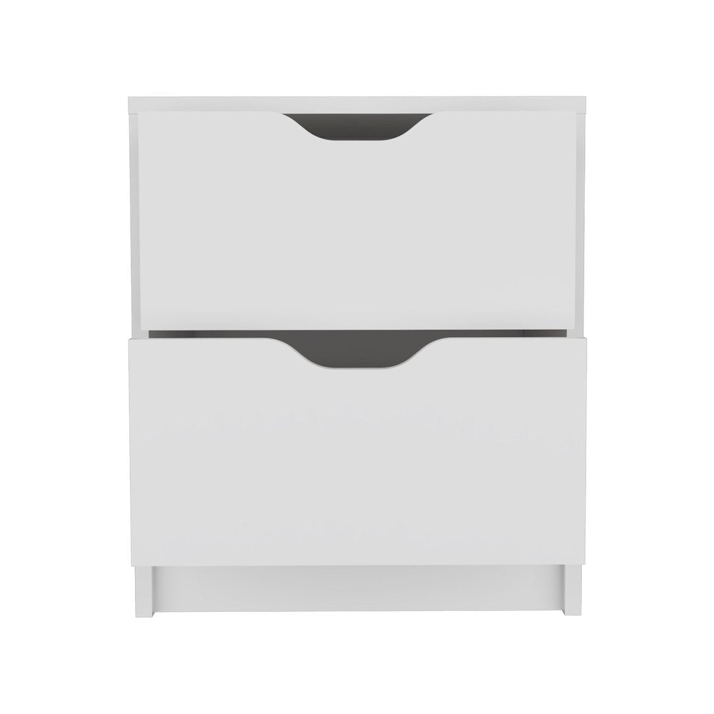 19" White Wood Two Drawer Nightstand