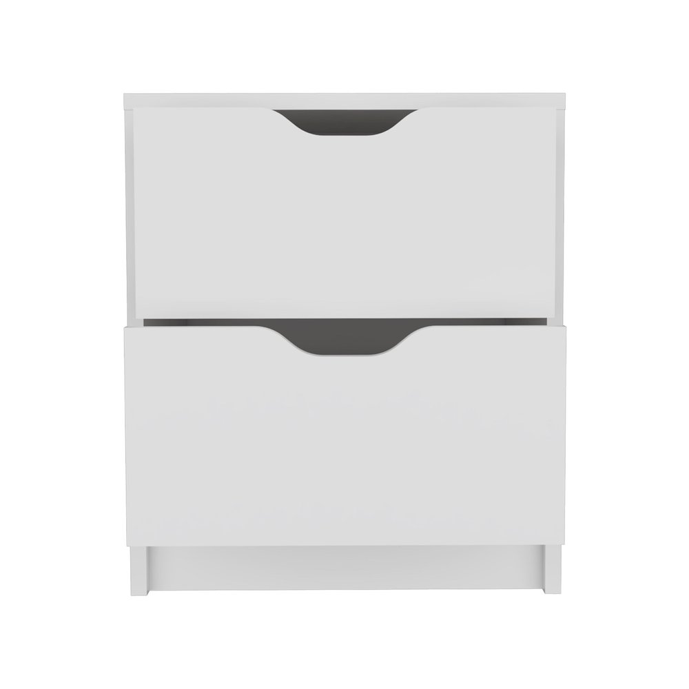 19" White Wood Two Drawer Nightstand
