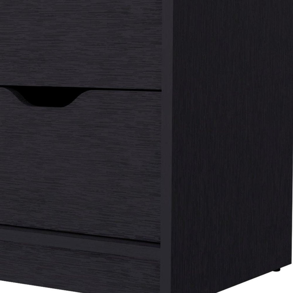 19" Black Wood Two Drawer Nightstand