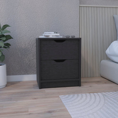 19" Black Wood Two Drawer Nightstand