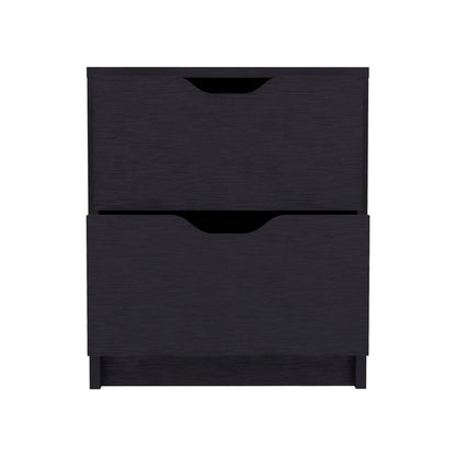 19" Black Wood Two Drawer Nightstand