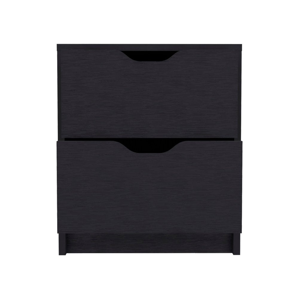 19" Black Wood Two Drawer Nightstand