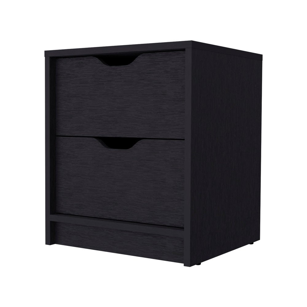 19" Black Wood Two Drawer Nightstand