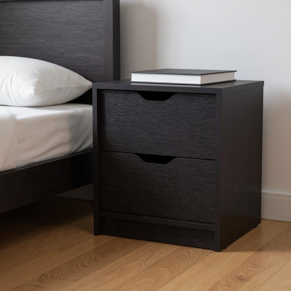 19" Black Wood Two Drawer Nightstand