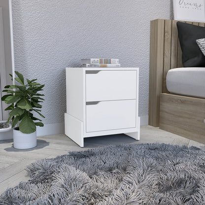20" White Wood Two Drawer Nightstand