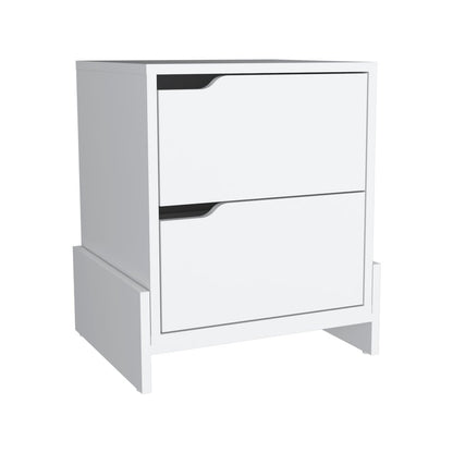 20" White Wood Two Drawer Nightstand